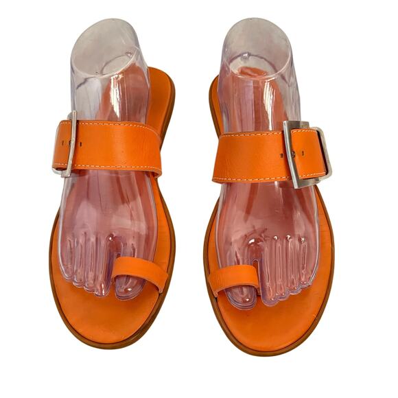 Hogan Shoes - Hogan Leather Flat Sandals Made In Italy Size EU 39 US 9 Orange Buckle Toe Ring